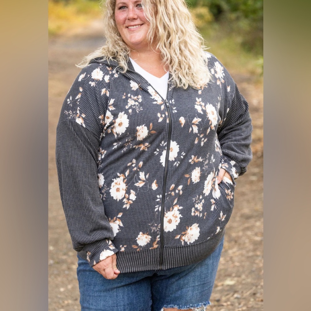 Michelle Mae Ramona Ribbed Floral Zip Up - Picture 9 of 9